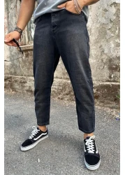 NO61 MAN بنطال جينز بوي فريند أسود مطحون ومغسول