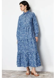  Modest Indigo Cotton Shirt Dress - TCTSS24EB00091