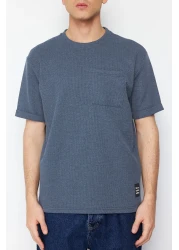  Collection Indigo Texture Wide Cut Waffle T-Shirt - Pocket and Label, Short Sleeve Tmnss23Ts00077