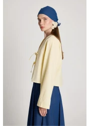 minaaise بلوزة بوبلين صفراء برباط أمامي للسيدات 29085