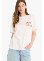 Defacto تي شيرت رائع من Disney Mickey & Minnie ذو قصة واسعة وطبعة خلفية وأكمام قصيرة F5167ax25sm