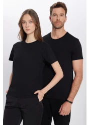 Tudors تي شيرت أسود ذو قصة ضيقة للجنسين مصنوع من القطن بنسبة 100% ورقبة دائرية