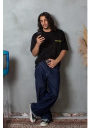 Sekizbiraltı Illusion Printed Black Premium Oversize Unisex T-Shirt