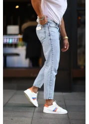 NO61 MAN بنطال جينز Boyfriend مريح ومغسول بالحمض