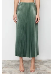  Collection تنورة طويلة محبوكة مرنة بطيات بلون النعناع TWOSS24ET00041