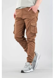 bombe Men's Mink-Brown Slim Fit Slim Fit Jogger Cargo Pocket Elastic Leg Trousers