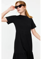  Collection Black Gathered Short Sleeve Knitted Maxi Dress TWOSS24EL00132
