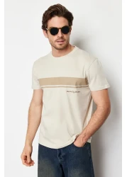  Collection Striped Printed 100% Cotton Short Sleeve T-Shirt - Crew Neck Tmnss24Ts00059