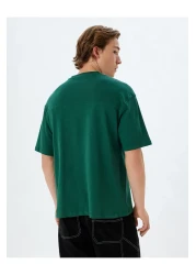 Koton تي شيرت قطني كبير الحجم - طباعة شعار، رقبة دائرية، كم قصير