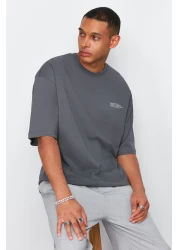  Collection تي شيرت أنثراسايت كبير الحجم مطبوع برقبة دائرية - 100% قطن TMNSS23TS00084