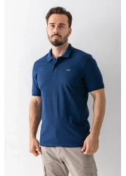 JB John Borners تي شيرت قطن مطبوع برقبة بولو للرجال باللون الأزرق الداكن - 25Y 2061