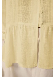  Collection Yellow Cotton Lace on Sleeve Regular Fit Fabric on Sleeve