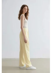 Defacto بنطلون بالازو من قماش الكتان بقصة مستقيمة وخصر عالي وطول طويل F0112ax25sm