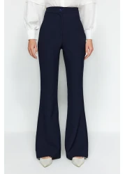  Collection بنطلون قماش منسوج بأرجل واسعة باللون الأزرق الداكن TOFAW19BB0581