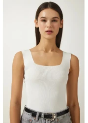 Happiness İstanbul Women's Black and White Square Collar Thick Strap 2 Pack Knitwear Blouse US00822