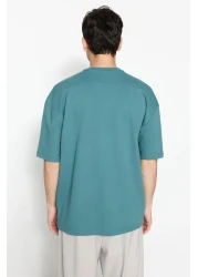  Collection Oversize/Wide Cut Crew Neck Short Sleeve Text Printed Cotton Thick T-Shirt TMNSS23TS00083