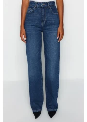  Collection بنطلون جينز أزرق داكن عالي الخصر وواسع الساق TWOAW24JE00074