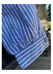 Osyday Women's Oversize Striped Blue Shirt