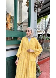 LOCCO Women's Gold Flower Embroidered Dress Yellow