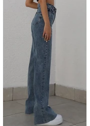 DRC trend بنطال جينز نسائي من قماش الليكرا الفضفاض متوسط الخصر وخصر عالي من طراز 90