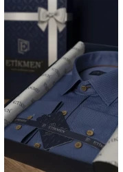 Etikmen قميص Slimfit للرجال باللون البني النيلي - مع صندوق هدايا وأزرار