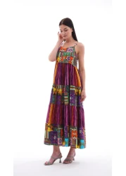 Şimal Women's Ethnic Patterned Rope Strap Long Dress 250215 -