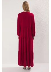  Modest فستان منسوج من الفسكوز باللون العنابي TCTSS24EB00221