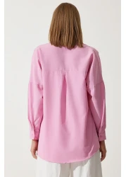 Happiness İstanbul قميص أساسي طويل وردي كبير الحجم للنساء DD00842