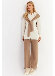 Cool & Sexy Camel Colored Women's Knitwear Cardigan and Bottom Set - Nuv20