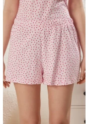  Collection Pink Cotton Shorts Sleepwear Set with Heart Lace - Thmss24Pt00106