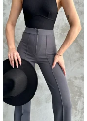 macharel jeans بنطال بالازو نسائي عالي الخصر من أنثراسايت