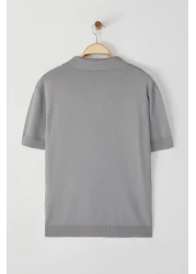  Collection تي شيرت تريكو عادي بياقة بولو بلون الحجر - TMNSS25PO00008