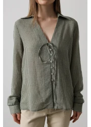  Collection قميص كاكي مخطط - TWOSS25GO00056