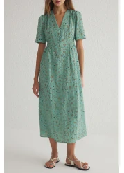  Collection Green Floral A-Line Gipeli Midi Woven Dress Twoss25El00115