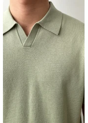 Tarz Cool Men's Placket Short Sleeve Polo Neck Knitwear T-Shirt