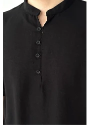 Livio Ferri Soro Men's Oversize Linen Look Short Sleeve Court Collar Half Placket Shirt