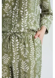 Defacto بنطلون بالازو مريح واسع الساق واسع الساق منقوش عالي الخصر C4042ax25sp