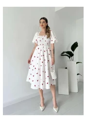 şems fashion Poplin Etos Fabric Gipeli Belted Square Neck Dress Long Dress Dress