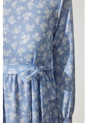 Happiness İstanbul فستان نسائي صيفي طويل محبوك بالزهور باللون الأزرق السماوي DD01322