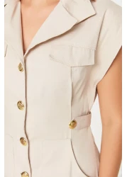  Collection فستان قميص جبردين قصير منسوج بأزرار بيضاء TWOSS22EL2970