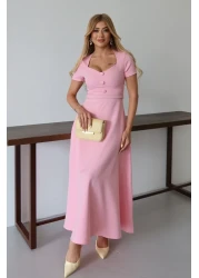 MILANOFOX فستان مزدوج بتفاصيل أزرار وحزام بياقة مربعة – فستان أنيق ومريح للمناسبات اليومية والمناسبات الخاصة