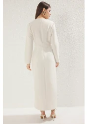  Modest Beige Button Woven Fabric Dress Tctss25Eb00027