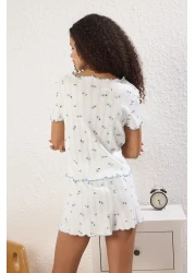  Collection طقم بيجامة محبوكة مع شريط/فيونكة من القطن الأبيض بنسبة 100% مع شورت مضلع THMSS25PT00434