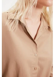  Collection قميص منسوج من القطن بقصة فضفاضة من المنك TWOAW20GO0107