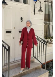 LOCCO Women's Front Tie Detailed Suit Claret Red