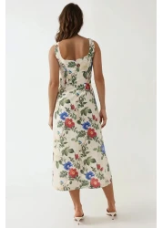 Hiccup فستان طويل منقوش على شكل زهرة من الكتان مع بطانة من الداخل