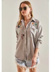 Bianco Lucci Women's Embroidered Linen Shirt