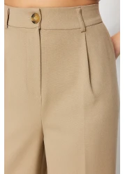  Collection بنطال منسوج بأرجل واسعة بلون كاكي - أثر حديدي، TWOSS23PL00326