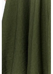  Collection فستان منسوج متوسط الطول بياقة قميص كاكي على شكل حرف A TWOSS21EL1023