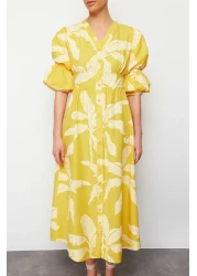  Modest فستان منسوج بطبعة زهور صفراء TCTSS24EB00015